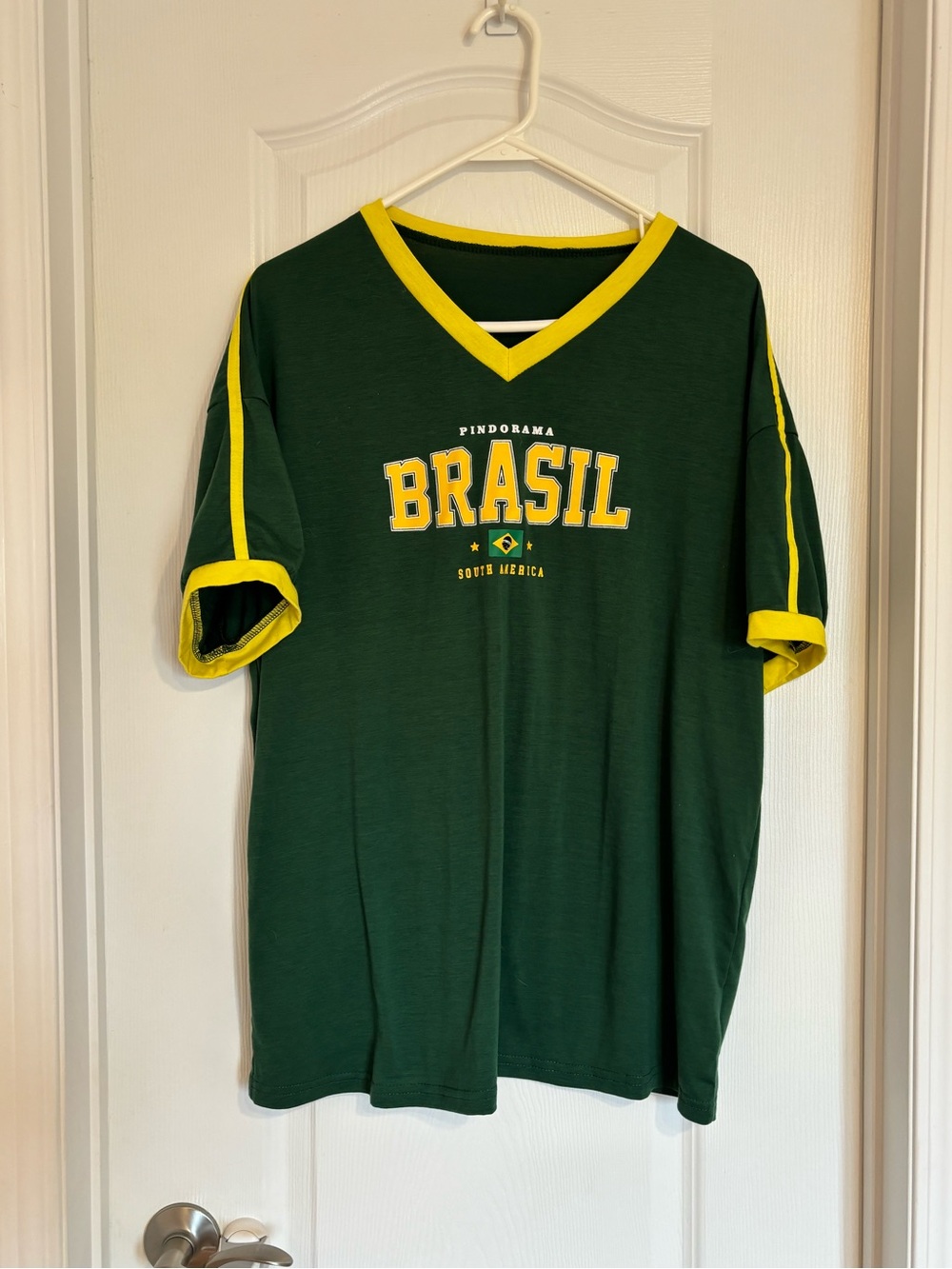SHEIN Green V-Neck Tee with Label Detail